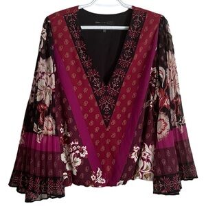 White House Black Market Floral Pleated Sleeve Mixed Print Blouse